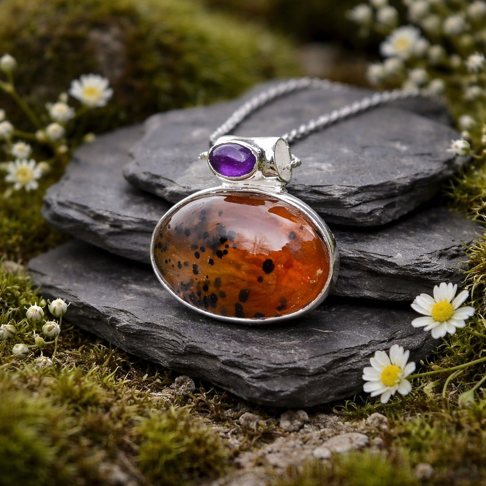 Montana Agate & Amethyst Necklace - Picture 9 of 13